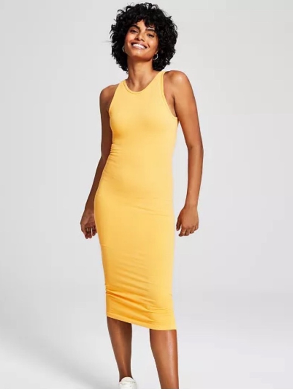 ZARA Crewneck Sleeveless Seamless Bodycon Dress Yellow Size S